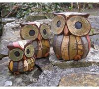 Set of 3 Shabby Chic Owls 11, 9 and 7cm Hand made, Fair Trade by Cornwall Art Prints