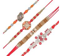 Set of 4 Rakhi for Brother Rakhi Thread Bracelet for Bhai Bhabhi Bhaiya veera Raksha Bandhan Set Dora Bracelets with Rakhi Card gift Pack for Brother Sister Indian Traditional Raksha Bandhan Festival