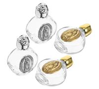 Set of 4 Refillable Glass Holy Water Bottles with Acrylic Rose Caps Decorative
