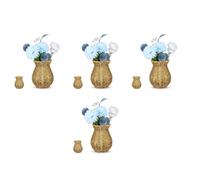 Set of 4 Reusable Imitation Rattan Plastic Vases Light Brown for Home Decoration