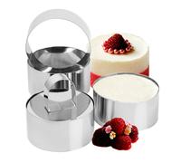Set of 4 - Round Stainless Steel Small Cake Rings, Mousse and Pastry Mini Baking Ring Mold with Pusher