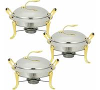 Set of Round Stainless Steel Stoves of 3 L, for Buffet, with Pans, Lids And Comombustible Racks, for Caterer, Party, Wedding, Dinner, Stove At ~/ (Gold 2 Pack)