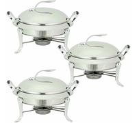 Set of Round Stainless Steel Stoves of 3 L, for Buffet, with Pans, Lids And Comombustible Racks, for Caterer, Party, Wedding, Dinner, Stove At ~/ (Silver 2 Pack)