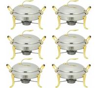 Set of Round Stainless Steel Stoves of 3 L, for Buffet, with Pans, Lids And Comombustible Racks, for Caterer, Party, Wedding, Dinner, Stove At ~/ (Gold 3 Pack)