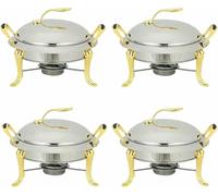 Set of Round Stainless Steel Stoves of 3 L, for Buffet, with Pans, Lids And Comombustible Racks, for Caterer, Party, Wedding, Dinner, Stove At ~/ (Gold 6 Pack)