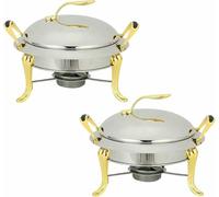 Set of Round Stainless Steel Stoves of 3 L, for Buffet, with Pans, Lids And Comombustible Racks, for Caterer, Party, Wedding, Dinner, Stove At ~/ (Gold 4 Pack)