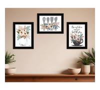 Set Of Three Rise and Shine Kitchen Black Framed Print Kitchen Wall Art