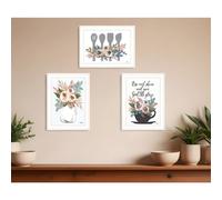Set Of Three Rise and Shine White Framed Print Kitchen Wall Art