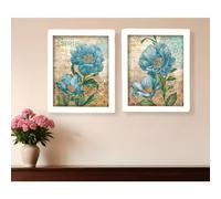 Set Of Two Paris Floral Postcard White Framed Print Wall Art