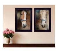 Set Of Two Two Horses Black Framed Print Wall Art
