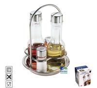 SET OLIERA SET MENAGE THEMA 4 PZ CON SUPPORTO IN ACCIAIO AMPOLLE IN VETRO