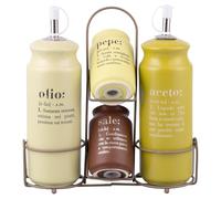 Set Olio, aceto, Sale e Pepe in gres, Stand in Acciaio Inox, Victionary Greenery