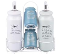 Set Olio, aceto, Sale e Pepe in gres, Stand in Acciaio Inox, Victionary Ocean