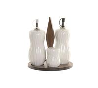 Set olio e aceto Home ESPRIT Bianco Marrone scuro Bambù Porcellana 17 x 17 x