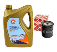 Set Olio Motore Gulf Formula G 5W-30 4 L + Filtro Olio per Chevrolet Daewoo Opel
