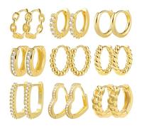 Set Orecchini Cerchio Piccoli Ear Cuff Orecchini Donna, Orecchini a cerchio intrecciati per donna, orecchini vintage ipoallergenici a cerchi spessi in argento dorato, 9 Paia