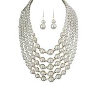 Set orecchini combinati con collana perle finte impilate, design elegante per matrimoni, abbigliamento quotidiano e occasioni speciali, set gioielli leggeri per donne, eventi formali eleganti