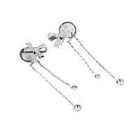 Set Orecchini Fiocco Stile Bosco con Zirconi Incastonati, Design con Spina Forante e Clip Spirale Senza Foro Adatto per Cartilagine Sopracciglia e Labbra(Silver,Unpierced ears)