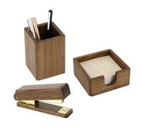 Set organizer da scrivania in legno di noce, 3 pezzi, con portapenne, clip per appunti e cucitrice, set di articoli da ufficio in legno per studenti, accessori da scrivania ecologici