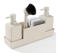 Set organizer per lavello, doppio dispenser di sapone da 350 ml, dispenser manuale di sapone, include portaspugne, spazzola per piatti e vassoio di scarico, compatto per cucine, bar e ristoranti