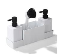 Set Organizzatore Lavello Cucina Dispenser Sapone 350ml con Spazzole Spugne e Va