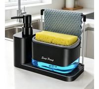 Set organizzatore per lavello da cucina, dispenser doppio per sapone con portaspugna, installazione a pavimento, materiale privo di ftalati, senza elettricità richiesta, dispenser per sapone liquido e