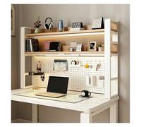 Set Organizzatore Scaffale Da Scrivania Mensole Regolabili Multlivello Struttura Metallica Resistente For Casa Ufficio Dormitorio E Cucina(White Frame+Natural Wood Board,(3-Tier)61"*9.8"*36.6")