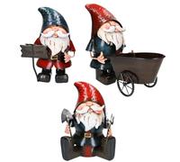 Set ornamento gnomo casa giardino in metallo dipinto a mano 3 pezzi regalo ca...