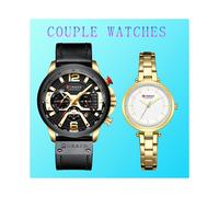 (set oro nero) Orologi da coppia Current, coppia di orologi da uomo e da donna, cronografi, orologi