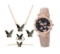Set orologio da polso da donna Butterfly - Collezione di orologi eleganti da 5 pezzi, kit di di lusso, insieme di gioielli femminili | Regalo per la mamma, look da festa, stile da ufficio, o