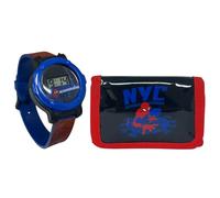 Set Orologio Digitale Bambini + Portafoglio Spiderman Marvel Coordinato Cinturino Regolabile 19,5 cm Display 3 cm Portamonete Compatto Idea Regalo Bambino Accessori Scuola Tempo Libero