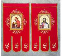 Set ortodosso di striscioni rossi della chiesa ricamati Salvatore e Madre di Dio