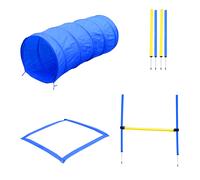 Set Ostacoli Slalom e Tunner per Addestramento Cani con Sacca di Trasporto Giallo e Blu