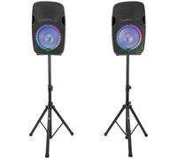 Set PA 12" 500W LED attivo+passivo USB SD FM BT stativi mic - Boomtone DJ MSC-BOOPS212ALEDSET
