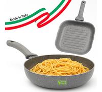 Set Padella 32cm e Bistecchiera 24x24cm Rivestimento Antiaderente Effetto Pietra