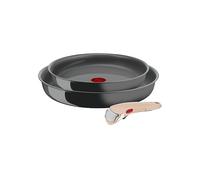 Set padelle + manico LAGOSTINA Ingenio Vivissima, 3 pezzi, Compatibile con Induzione e Gas, Ø24/28 cm, Alluminio, Rivestimento in Ceramica Antiaderente, Grigio Beige