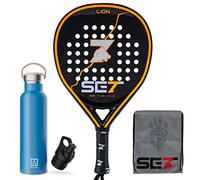 SET-Pala padel da uomo Livello avanzato Lion di carbonio 100% 3K e nucleo in gomma EVA Compressed a forma di lacrima. Pala Polivalente per giocatori di potenza e controllo + borsa + Bottiglia
