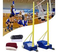 Set Pali per Pallavolo E Badminton, Supporto in Acciaio Robusto con Ruote, Altezza Regolabile 1,55m-2,1m, Sistema Rete Multisport per Giardino Spiaggia Interno Ed Esterno