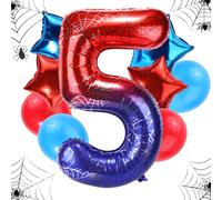 Set Palloncini Compleanno Ragno, Ragnatela Gigante Lamina 120cm e 4pz Stella e 4pz Palloncini Rotondi Rosso-Blu Decorazioni Bomboniere Feste Compleanno Cartone Animato(Numero 5)