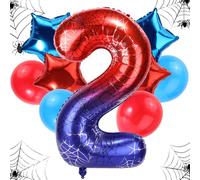 Set Palloncini Compleanno Ragno, Ragnatela Gigante Lamina 120cm e 4pz Stella e 4pz Palloncini Rotondi Rosso-Blu Decorazioni Bomboniere Feste Compleanno Cartone Animato(Numero 2)