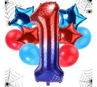 Set Palloncini Compleanno Ragno, Ragnatela Gigante Lamina 120cm e 4pz Stella e 4pz Palloncini Rotondi Rosso-Blu Decorazioni Bomboniere Feste Compleanno Cartone Animato(Numero 1)
