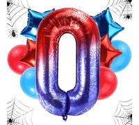 Set Palloncini Compleanno Ragno, Ragnatela Gigante Lamina 120cm e 4pz Stella e 4pz Palloncini Rotondi Rosso-Blu Decorazioni Bomboniere Feste Compleanno Cartone Animato(Numero 0)