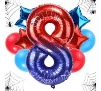Set Palloncini Compleanno Ragno, Ragnatela Gigante Lamina 120cm e 4pz Stella e 4pz Palloncini Rotondi Rosso-Blu Decorazioni Bomboniere Feste Compleanno Cartone Animato(Numero 8)