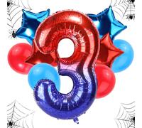 Set Palloncini Compleanno Ragno, Ragnatela Gigante Lamina 120cm e 4pz Stella e 4pz Palloncini Rotondi Rosso-Blu Decorazioni Bomboniere Feste Compleanno Cartone Animato(Numero 3)