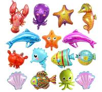 Set Palloncini Tema Mare 15 Pezzi Palloncini a Forma di Animali Marini, Palloncino Compleanno Tema Marino, Conchiglia, Pesce, Delfino per Festa a Tema di Compleanno, Baby Shower Decorazioni