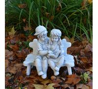 Set panca bambina ragazzo statua in pietra 45 cm 22 kg grigio cemento bianco ...