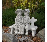 gartendekoparadies.de Ragazzo e ragazza su una panca, statuetta in pietra H. 40 cm, 21 kg, grigio, resistente al gelo in pietra per esterni