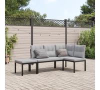 Set Panche Giardino Cuscini 3pz Nero Acciaio Verniciato Polvere