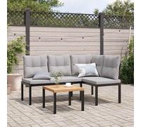 Set Panche Giardino Cuscini 3pz Nero Acciaio Verniciato Polvere