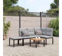 Set Panche Giardino Cuscini 4pz Nero Acciaio Verniciato Polvere